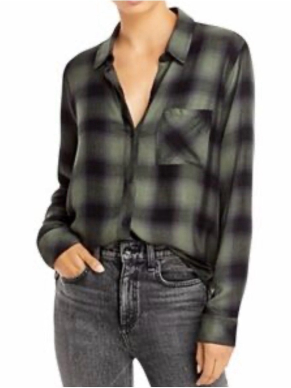 Rails Black and Green Hunter Moss Ash Plaid Rayon Button Down Shirt size M